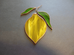 Yellow Lemon . Art stained glass window hanging Suncatcher  (texture S ) kitchen fruit berries