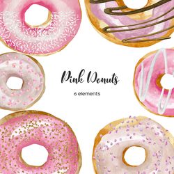 Watercolor Donuts Clipart, sweet pink doughnuts PNG