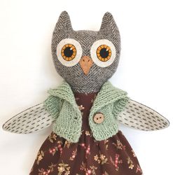 owl girl, handmade plush bird, plush stuffed doll