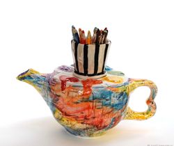 Art teapot Abstract painting Artist's palette Rainbow style ,Artist gift ,Creative gift. porcelain art Handmade