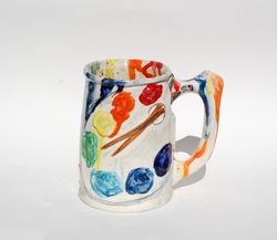 Rainbow Art mug Artist palette Big mug Handmade Porcelain Beer mug Artist gift Fancy ceramic mug Creative gift