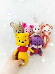 Winnie the Pooh and friends- crocheted toy. Stuffed toy. Cute forest friends. Pooh, Piglet, Rabbit, Tigger, Eeyore, Ru.