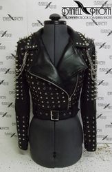 Studded leather jacket classic short