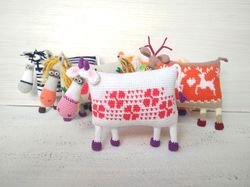 Amigurumi animal farm dolls. Crochet 5 animals toys. Stuffed doll animal zoo. Interior knitted toy. Soft toy figurines.