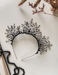 Black crown, Spiked crown,Spiked headband, Black tiara, Silver Black crown,Halloween crown,Halloween headpiece, Gothic