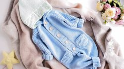 KNITTING PATTERN PDF: Baby Jumpsuit "Little Blues" /Baby Romper / Baby Overall / Baby Onesie / 4 Sizes