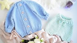 KNITTING PATTERN: Baby Set Cardigan and shorts "Monte Blue" PDF Knitting Pattern / Baby Jacket/ Sweater / Pants / Bloome