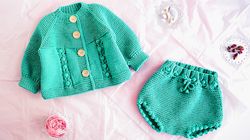 KNITTING PATTERN PDF: Baby Set Cardigan and Bloomers "Tally's Pearls" /Seamless Baby Knitting / 4 Sizes