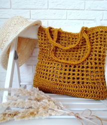 Crochet Net Bag Mesh Shopping Bag Handwoven Every Day Eco-Tote Market Bag Jute Bag Reusable Market Bag