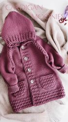 KNITTING PATTERN: Cardigan MOONIES Pdf Knitting Pattern / Hooded Cardigan/Coat/Jacket/Sweater for Baby/Child / 7 Sizes