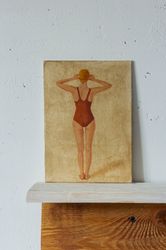 Original oil painting on canvas on cardboard "The Swimmer" (13*18 cm).