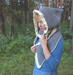 Knitted hooded scarf Elven Clothing Long hooded scarf Knitted women's scarf