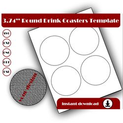 Round Drink Coasters Template, Circle Drink Coasters, Drink Coaster Template SVG DXF Pdf PsD PNG, 8.5x11 Sheet printable