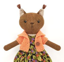 red squirrel girl, handmade wool toy, plush stuffed animal doll