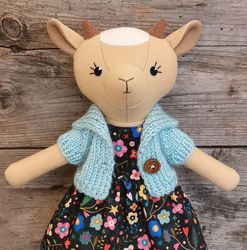 Yellow goat girl, wool stuffed animal toy, handmade plush doll