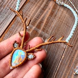 Moonstone Necklace, Antlers Necklace, Deer Pendant, Macrame Necklace, Handmade Necklace, Gift For Her, Women Necklace