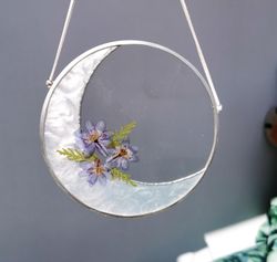 Resin moon window decor framed pressed flower frame Celestial decor Resin moon window suncatcher