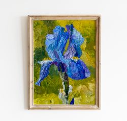 Iris-original oil painting on canvas, impasto art,flower,Wall Art,botanical art