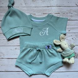 Mint custom shirt baby boy coming home outfit Gender neutral baby clothes Waffle baby outfit as personalized gifts