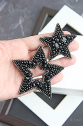 Star Brooch, black brooch, star jewelry, beaded star brooch, embroidered star, Christmas brooch, New Year brooch