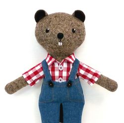 Brown beaver boy, wool stuffed animal toy, handmade plush doll