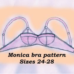 Underwire bra pattern, Monica, Sizes 24-28, Balconette pattern, Cotton bra pattern, Wired bra pattern