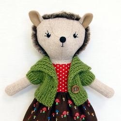 Hedgehog girl, stuffed soft toy, wool plush animal doll