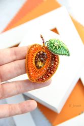 Apricot Brooch Embroidered Fruit Brooch Pin beaded apricot Brooch peach beaded fruit brooch apricot