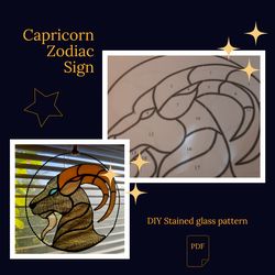 Capricorn zodiac sign/ Digital Download / Stained Glass Pattern / PDF file / DIY