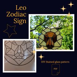 Leo Zodiac sign/ Digital Download / Stained Glass Pattern / PDF file / DIY/ Lion