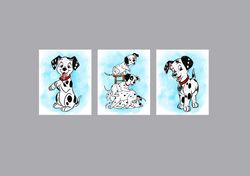 One Hundred And One Dalmatians Set Disney Art Print Digital Files nursery room watercolor