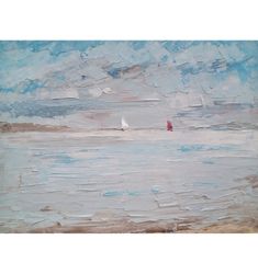 Sailing art Oil painting Original art Sailboat painting Nautic art Sea landscape Red sailboat Small art Oil art