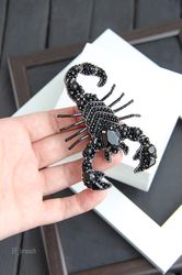 Scorpion brooch, handmade scorpion brooch, zodiac sign brooch, scorpion jewelry, jacket brooch, embroidered scorpion