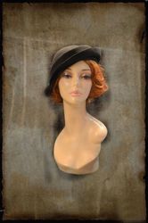 black vintage hat, 1920s style hat, winter hat,1930s hat, 1940s hat