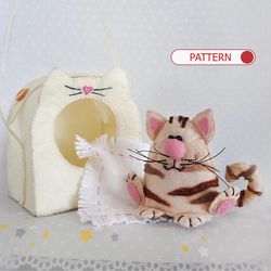 Cat felt , Stuffed animal pattern sewing , Toy cat and doll carrier pattern , cute decor for nursery