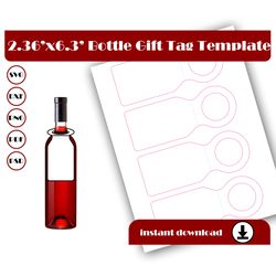 Bottle Gift Tag Template, Wine Gift Tag, SVG, DXF, Pdf, PsD, PNG, 8.5x11 Sheet Printable, Sticker,  Water gift tag