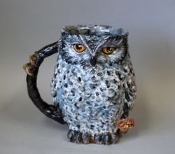 Owl Art mug Porcelain figurine Fairy bird Toby jug Ceramic statuette Forest Vase Big Beer mug Cute eagle-owl sculpture