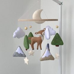 Woodland baby mobile, Forest baby mobile, Forest nursery decor, Mobile mountain forest, The deer baby mobile