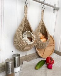 Jute wall  basket. Wall Hanging jute basket. Fruit basket, onion basket, garlic basket. Hanging wall storage