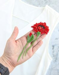 Beaded brooch poppy Brooch flower Beaded jewelry flower Embroidered pin flower embroidery flower handmade poppy