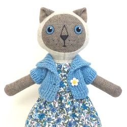 Gray Thai cat, kitten fabric doll, handmade wool plush toy