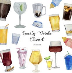 Watercolor Drink Family Print, 24 Drinks Illustration PNG