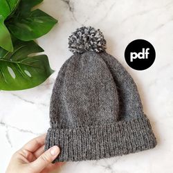 Slouchy pompom hat knitting pattern PDF Pompom hat knitting pattern