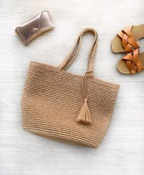 Crochet large raffia bag. Beach straw bag.  Summer bag. Large raffia bag.
