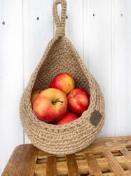 Fruit hanging basket. Kitchen storage. Onion basket. Potato jute basket