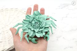 brooch Crab + rose mint of leather and polymer clay