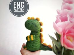 Amigurumi Dinosaur crochet pattern. Green dino easy tutorial for beginners