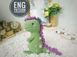 Amigurumi Dinosaur crochet pattern PDF. Amigurumi dino tirex pattern.