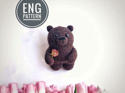 Amigurumi Teddy bear easy crochet pattern PDF. Fat bear with easter bunny hair pattern