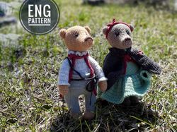 Amigurumi Teddy bear crochet pattern two deal. Girl bear in dress crochet pattern
